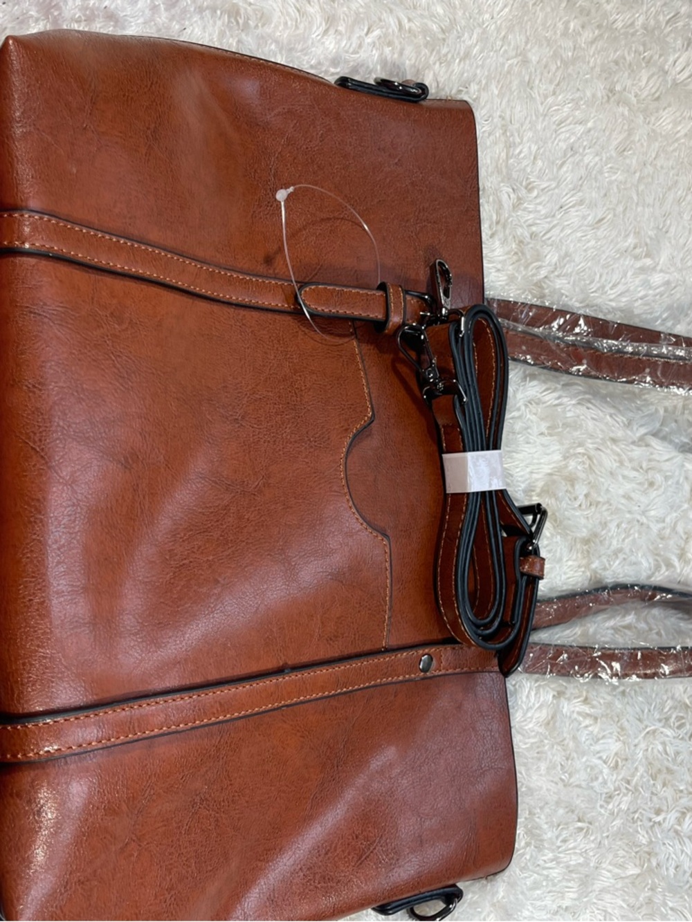 Brown Faux Leather Tote Handbag